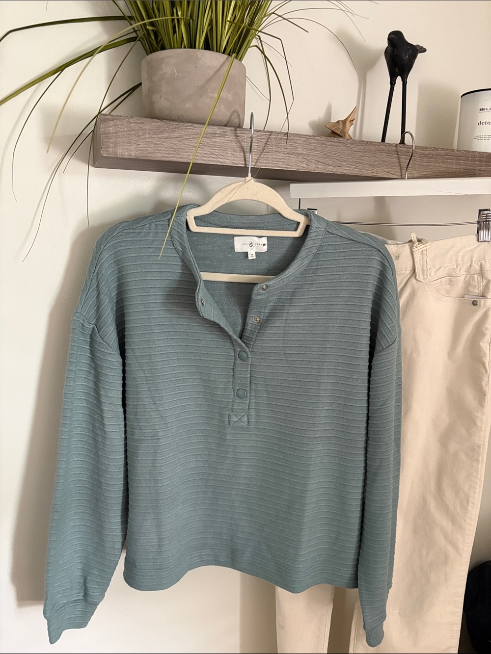 Lou & Grey Ribbed Henley Sweater - Dusty Teal